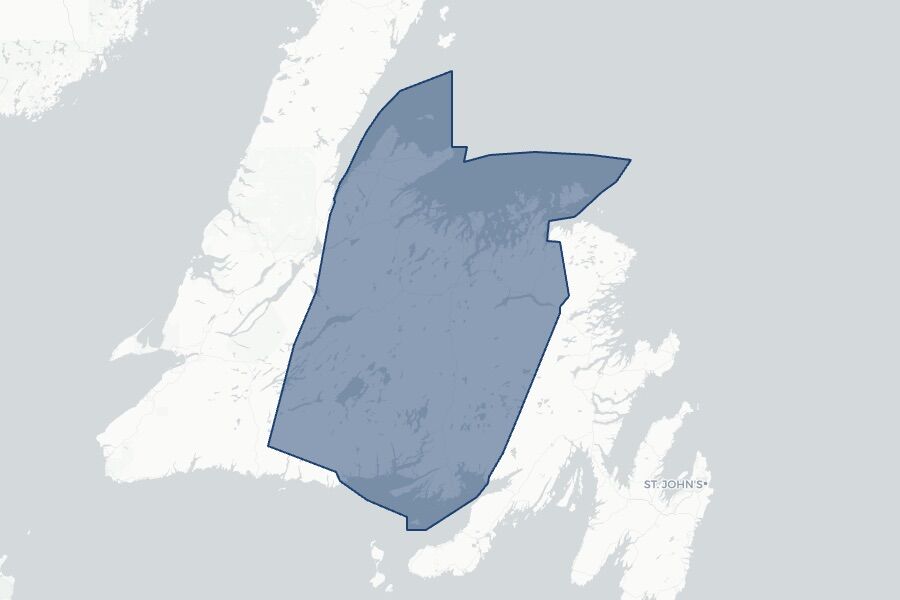 Central Newfoundland 2025 federal election riding boundaries map